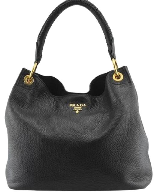 Prada Vitello Daino Br4829 Pebble Black Leather Shoulder Bag