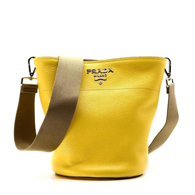 Prada Vitello Daino Bucket Yellow Leather Shoulder Bag
