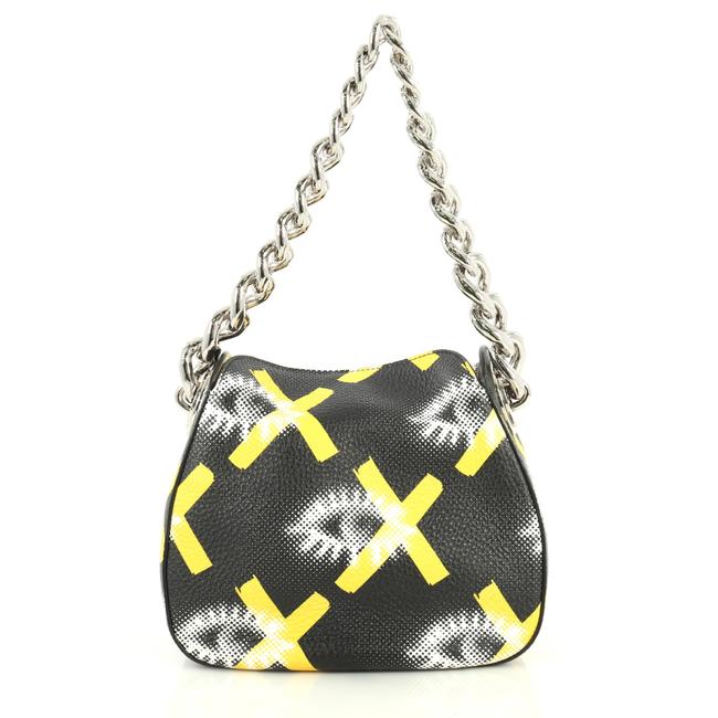 Prada Vitello Daino Chain Printed Small Black Leather Shoulder Bag