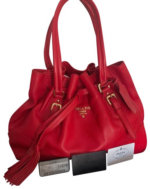 Prada Vitello Daino Cinch Red Leather Shoulder Bag