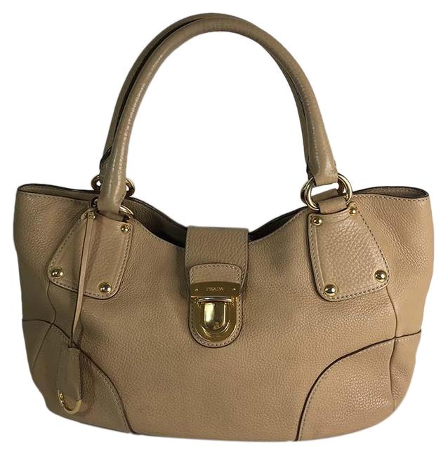 Prada Vitello Daino Gold Hardware Tote Beige Leather Shoulder Bag