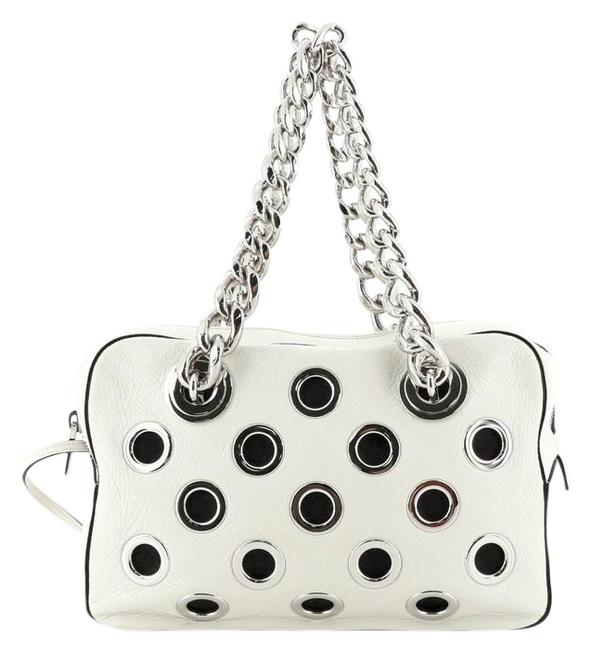 Prada Vitello Daino Grommet Chain Medium White Leather Shoulder Bag