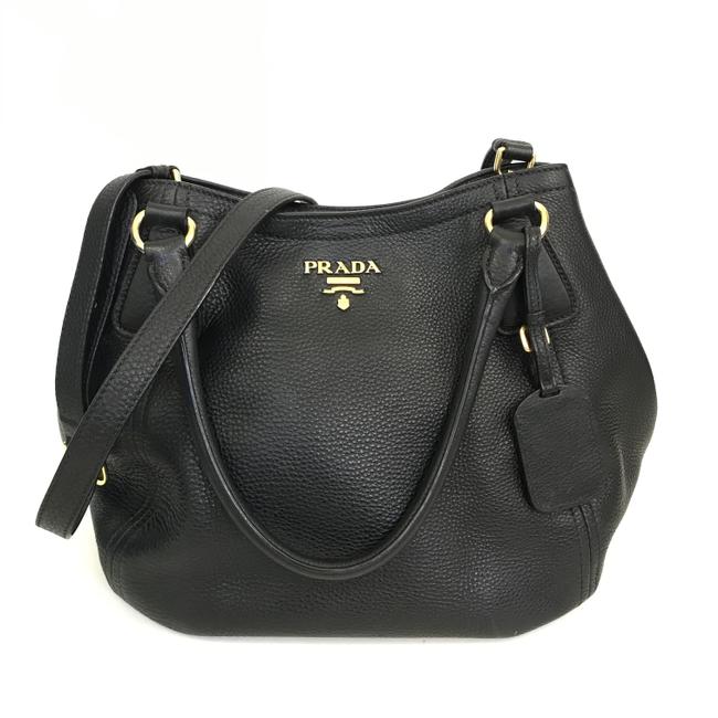 Prada Vitello Daino Sacca 2 Manici Black Leather Shoulder Bag