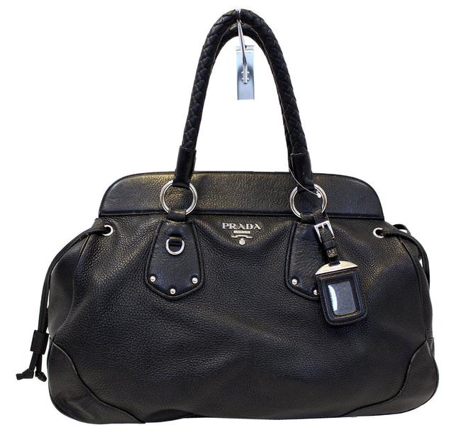 Prada Vitello Daino Satchel Black Leather Shoulder Bag