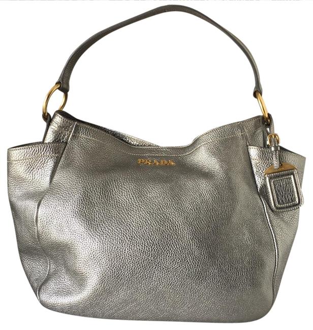 Prada Vitello Daino Shopping Tote Side Pocket Acciaio Leather Shoulder Bag
