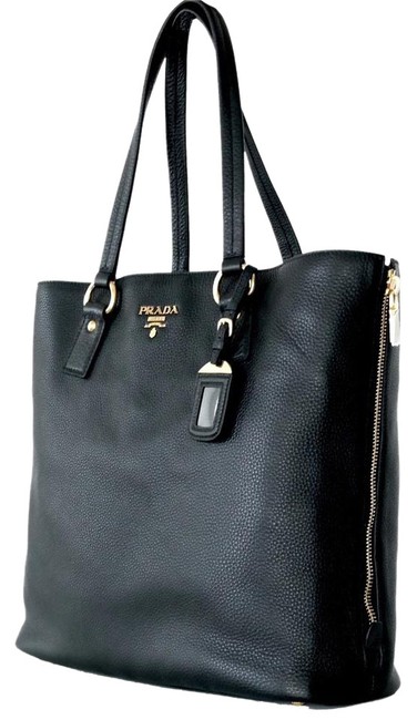 Prada Vitello Daino Side Zip Tote Br4372 NeroBlack Leather Shoulder Bag