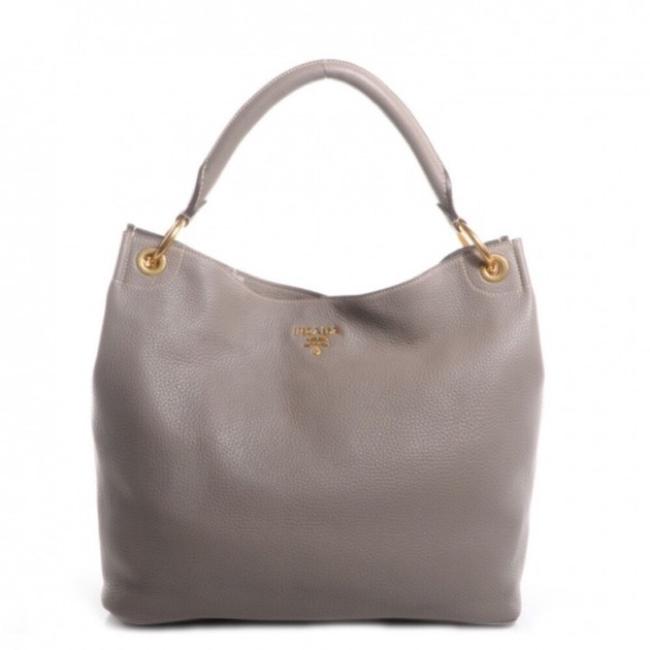 Prada Vitello Daino Stone Gray Leather Shoulder Bag