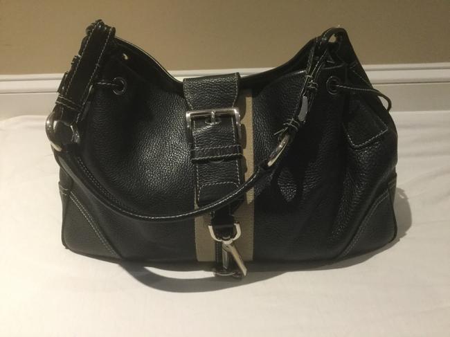 Prada Vitello Daino Stripe Black Leather Shoulder Bag