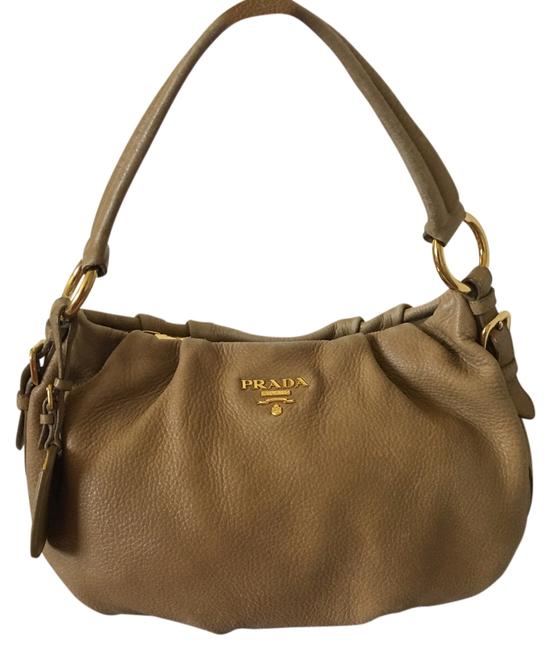 Prada Hobo Vitello Diano Beige Leather Shoulder Bag