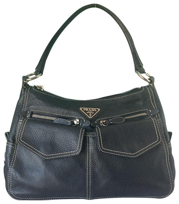 Prada Vitello Flap Pocket Black Leather Shoulder Bag