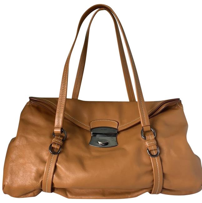 Prada Vitello Flap Tan Leather Shoulder Bag