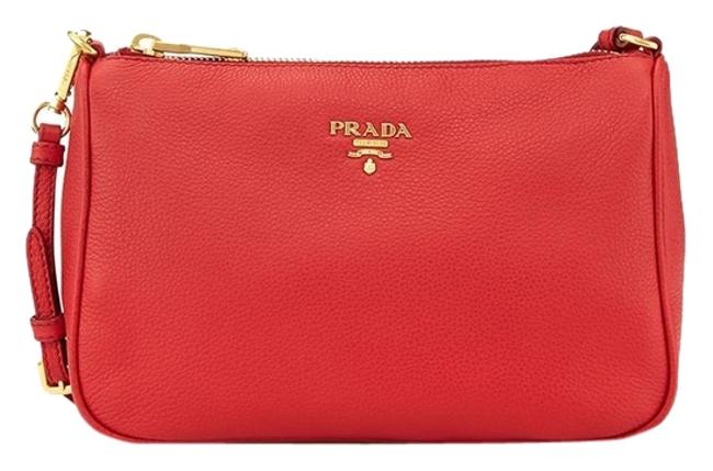 Prada Vitello Grain Small Red Leather Shoulder Bag