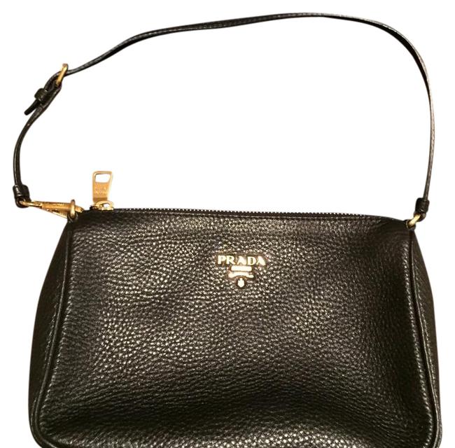 Prada Vitello Handbag Black Pebbled Leather Shoulder Bag