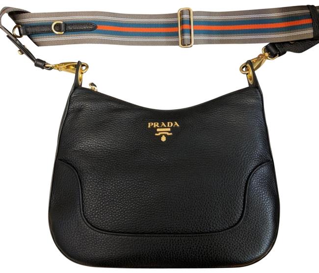 Prada Vitello Hobo 1bc052 Nero Soft Handbag Daino Black Leather Shoulder Bag