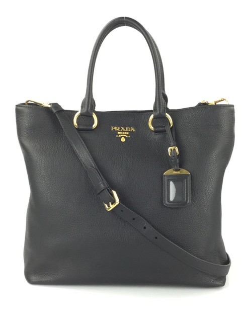 Prada Phenix Vitello Black Leather Shoulder Bag