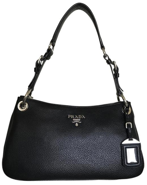 Prada Phenix Vitello Sacca Black Leather Shoulder Bag