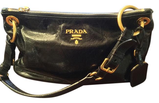 Prada Vitello Shine Black Leather Shoulder Bag