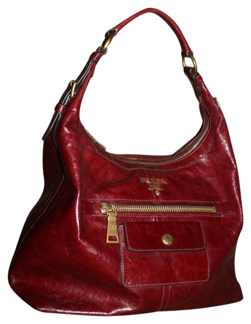 Prada Vitello Shine Br4522 Amaranto Leather Shoulder Bag