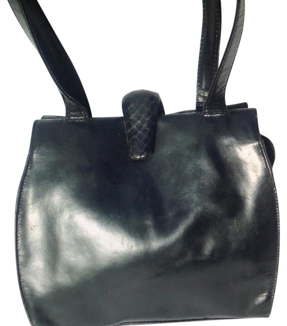 Prada W W Snakeskin Clasp Black Leather Shoulder Bag