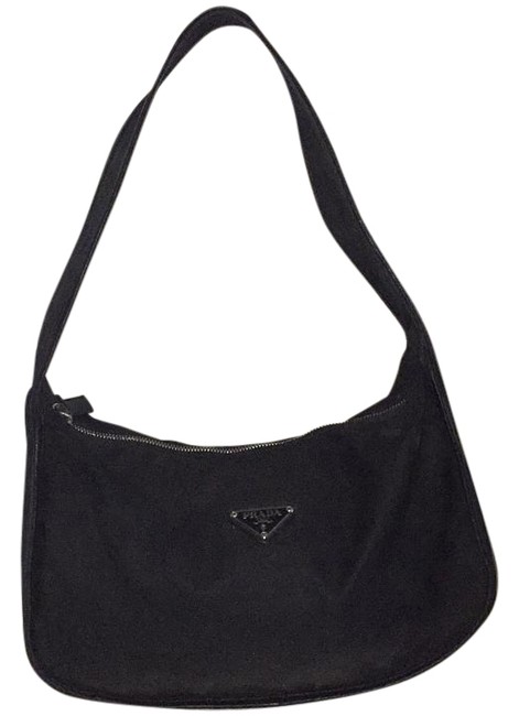 Prada W W Trim Medium  BagPurse Black Nylon Leather Shoulder Bag