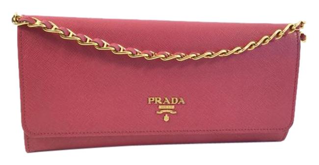 Prada Wallet on Chain Dark Rose Pink Saffiano Leather Shoulder Bag