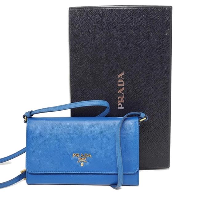 Prada Wallet Saffiano Blue Shoulder Bag