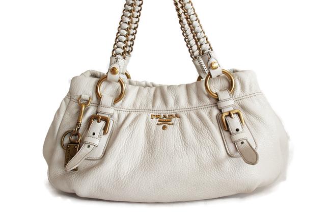 Prada White Leather Shoulder Bag