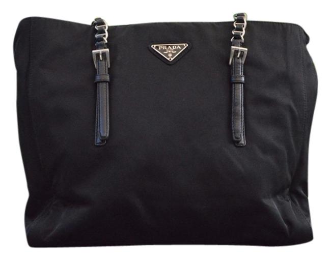 Prada Tote With Chain Black Nylon Shoulder Bag