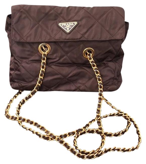 Prada With Gold Hardware Brown Nylon Shoulder Bag