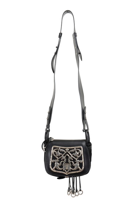 Prada Womens 1bh065 Small Black Leather  Canvas Shoulder Bag