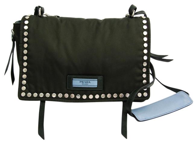 Prada Womens Khaki Nylon  Leather Shoulder Bag
