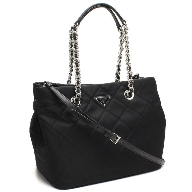 Prada Tote Womens Quilted Tessuto Chain 1bg740 Black Nylon Shoulder Bag