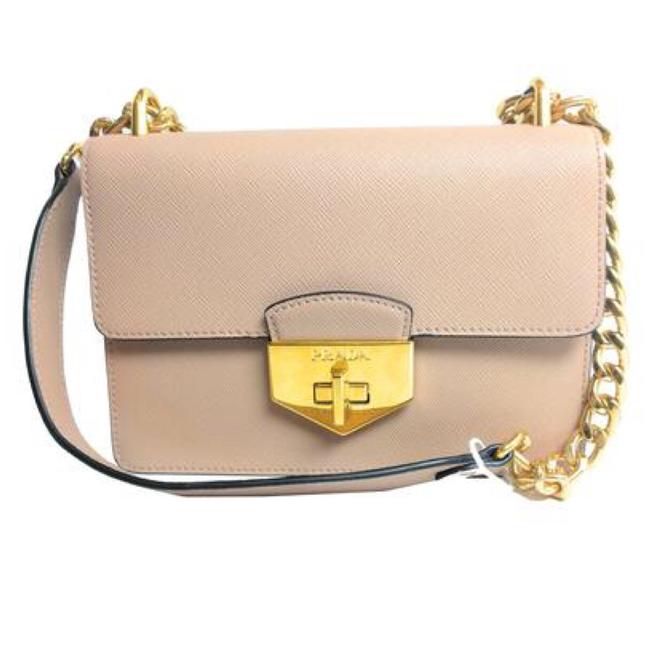 Prada Womens Saffiano Handbag 1bd089 Beige Pink Leather Shoulder Bag