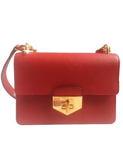 Prada Womens Saffiano Handbag 1bd089 Red Leather Shoulder Bag