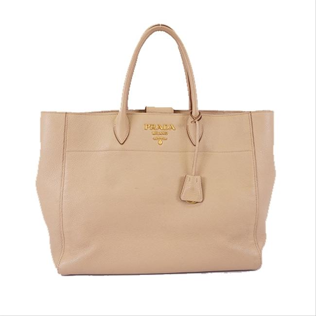 Prada Womens Tote Beige Leather Shoulder Bag