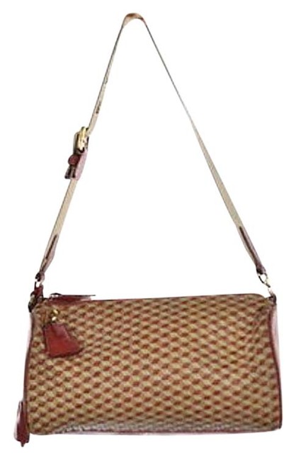 Prada Womens Red Woven Shoulder Bag Leather Handbag Purse