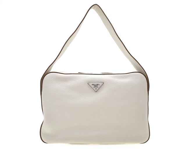 Prada Work White Leather Shoulder Bag