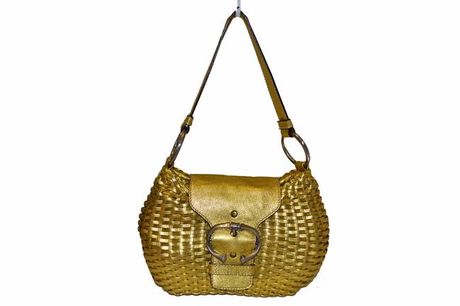 Prada Woven Small Gold Leather Shoulder Bag