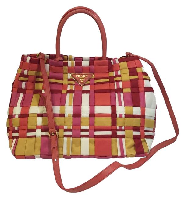 Prada Woven Tessuto Pink Orange and White Handbag Shoulder Bag