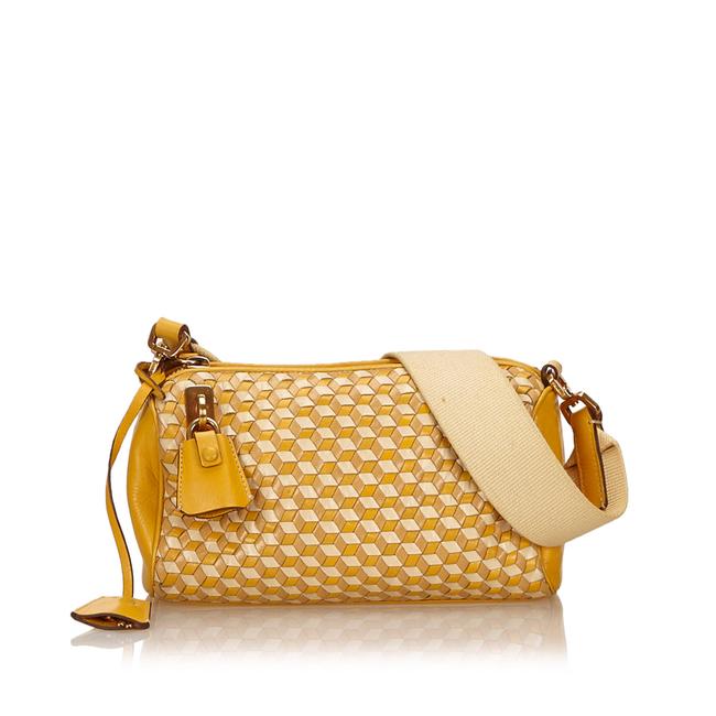 Prada Yellow Leather X Others X Fabric X Cotton Shoulder Bag