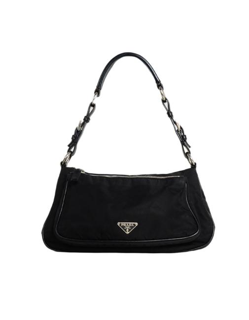 Prada Zip Top Black Nylon Shoulder Bag