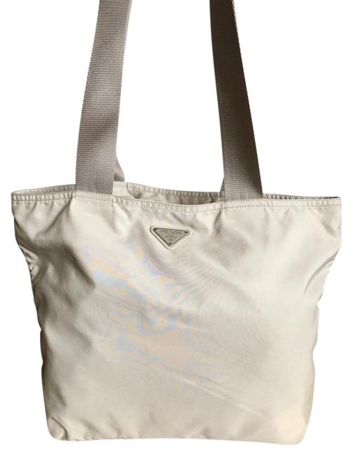 Prada Zipper Tote Ivory Nylon Shoulder Bag