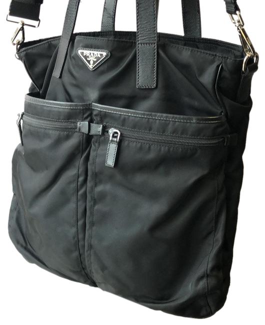 Prada Leather Trim Large Black Nylon Tote