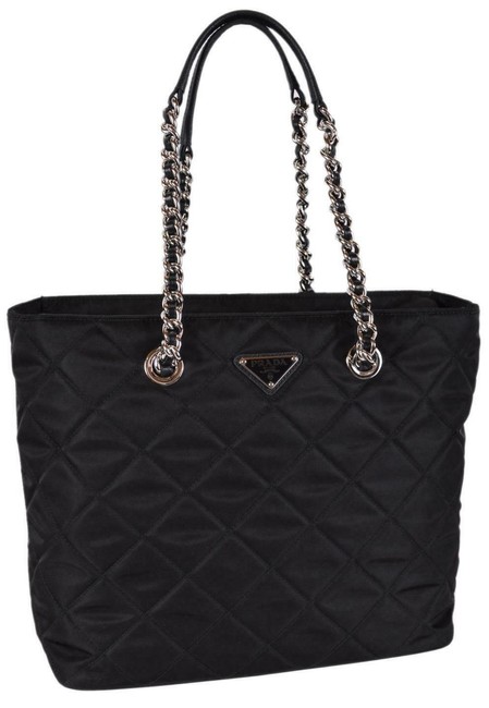 Prada 1bg017 Tessuto Quilted Chain Strap Purse Black Nylon Tote