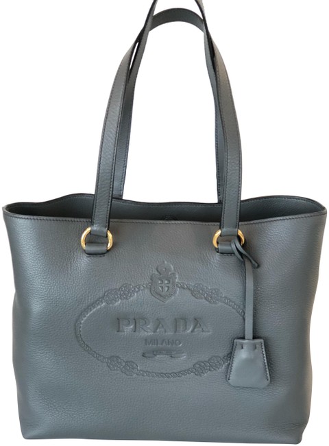 Prada 1bg100 Gray Leather Tote