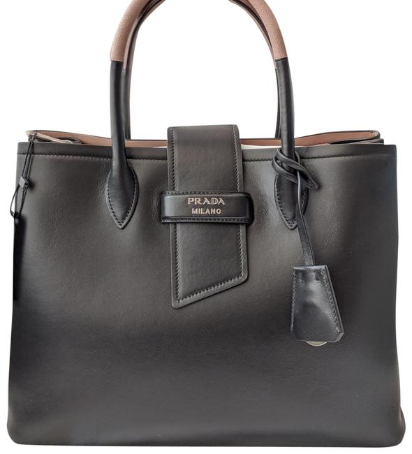Prada 1bg148 Two Black Nude Soft Leather Tote