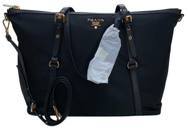 Prada 1bg253. Black Tessuto + Saffiano Leather Tote