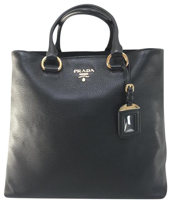 Prada 1bg865 Black Calfskin Leather Tote