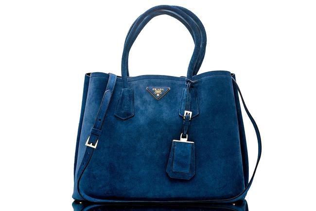 Prada 2775t Navy Suede Leather Tote