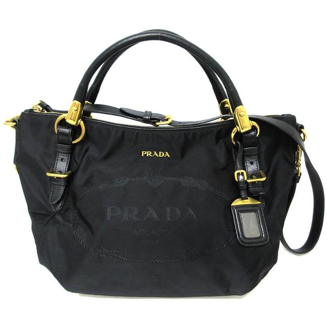 Prada 2way Shoulder Gold Metal Fittings Black Nylon  Leather Tote